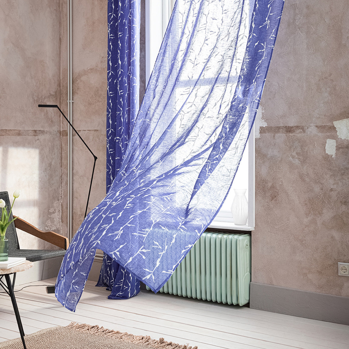 Curtain with swag 140x280cm Leaf Marine Blue 535/09