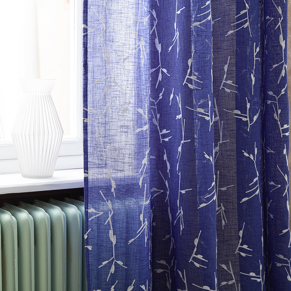 Curtain with swag 140x280cm Leaf Marine Blue 535/09