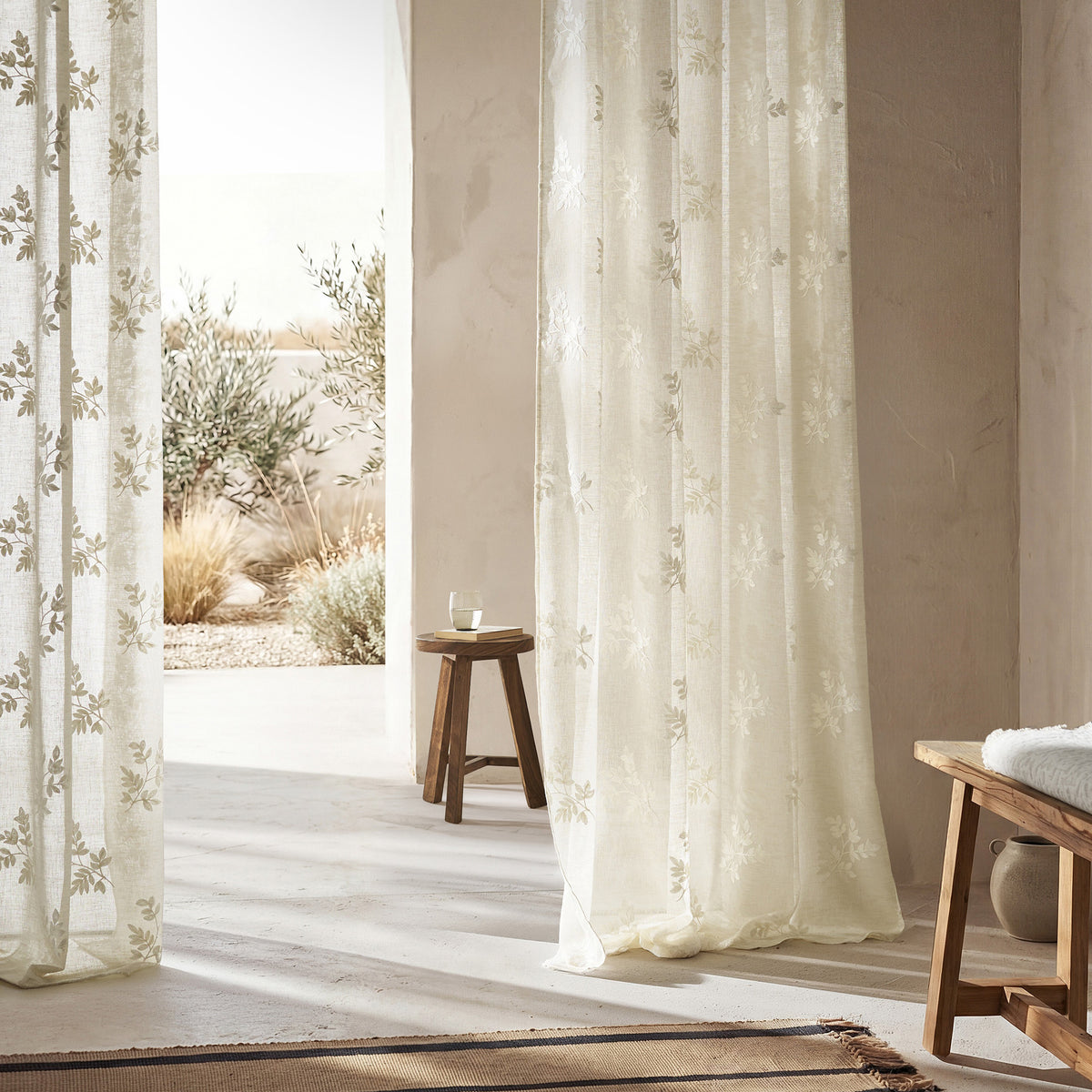 Κουρτίνα με τρουκς 140x280cm  Leaf Beige AW24 532/06